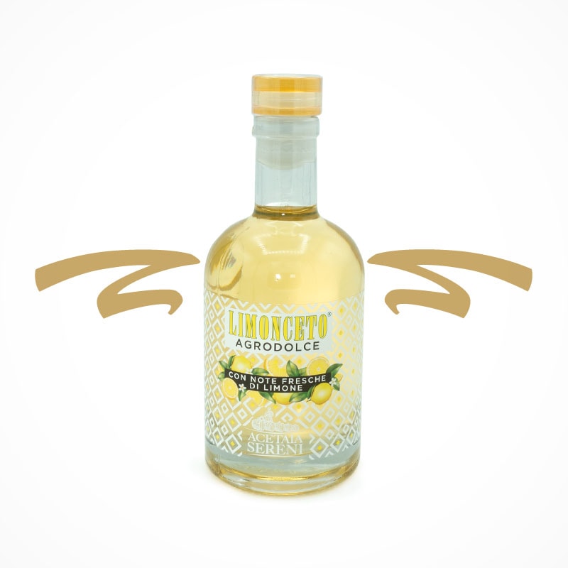Condimento Agrodolce Bianco Limonceto, der frisch und fruchtig schmeckende Balsamessig. Zitronennote. Ideal zum Verfeinern und zum Marinieren.