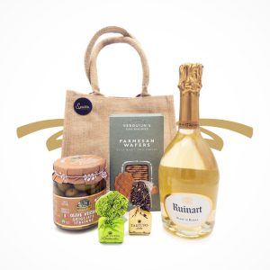Genuss in der Jutetasche mit Ruinart Champagner Blanc de Blancs