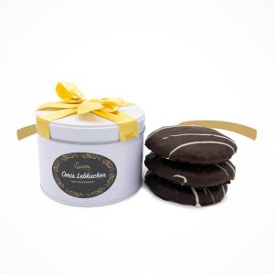 OMIS Lebkuchen Trio Zartbitter Geschenkdose weiß mit goldener Schleife | Inhalt 260g