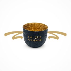 Windlichtschale von Herzen, schwarz-Gold