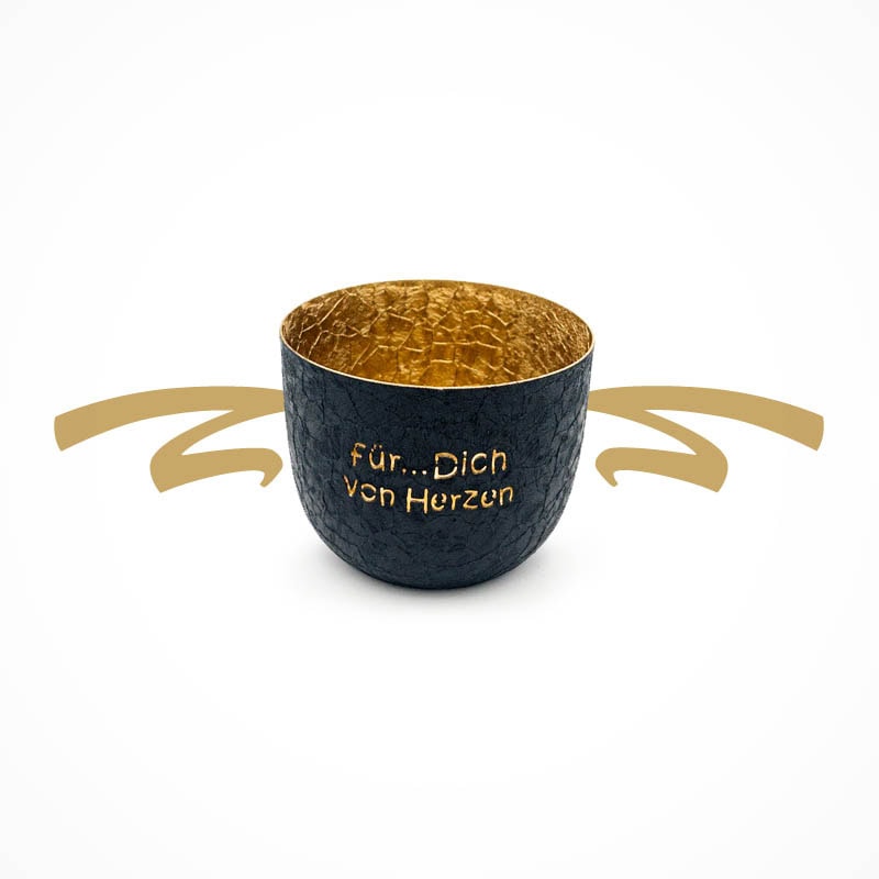 Windlichtschale von Herzen, schwarz-Gold