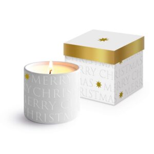 Kerze im Porzellangefäß Christmas-Motiv. Stilvolle Geschenkidee.